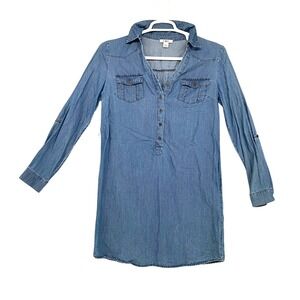 CATO Denim Dress Shirt Dress Long Sleeve Casual Tunic‎ Pockets M